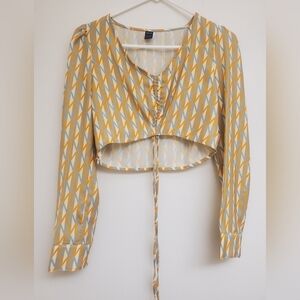 SHEIN Yellow & Gray Geometric Drawstring Crop Top